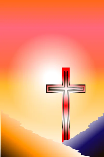 Croix au coucher du soleil — Image vectorielle
