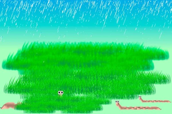 蠕虫、 雨水和草 — 图库矢量图片