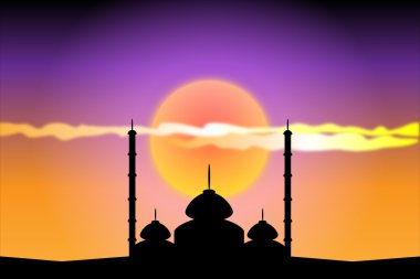 Silhouette of mosques at sunset clipart