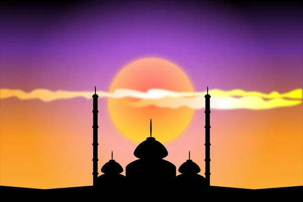 Silhueta de mesquitas ao pôr do sol — Vetor de Stock