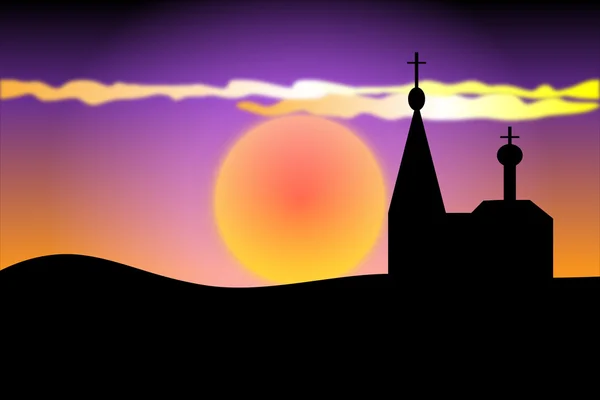 Orthodoxie kerk bij zonsondergang — Stockvector