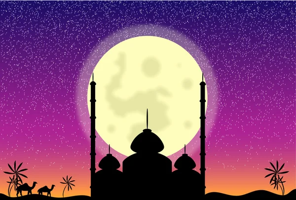 Sylwetka Meczet w księżyc w nocy — Wektor stockowy
