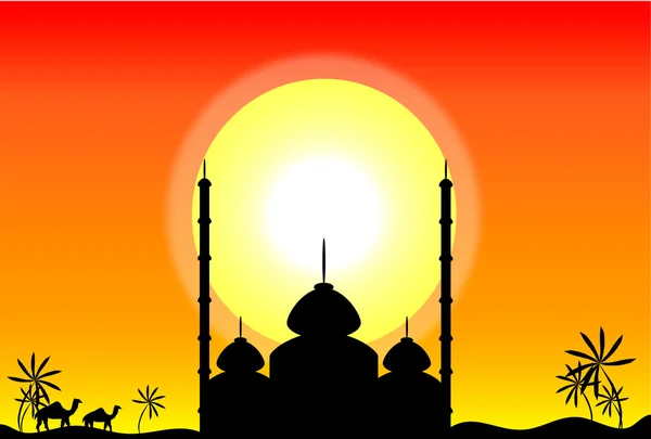 Silhouette der Moschee bei Sonnenuntergang — Stockvektor