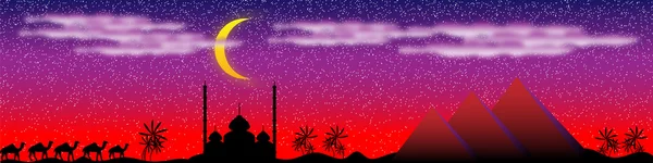 Noche en Egipto, panorama — Archivo Imágenes Vectoriales