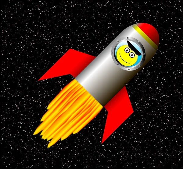 Une fusée dans l'espace avec un astronaute heureux — Image vectorielle