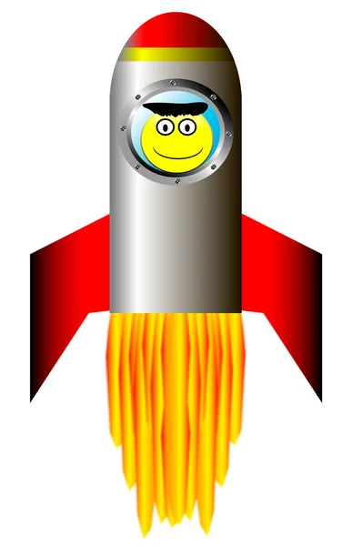 Arranca cohete con astronauta feliz — Vector de stock