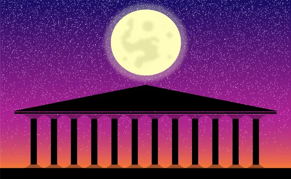 夜のギリシャの寺院 — ストックベクタ