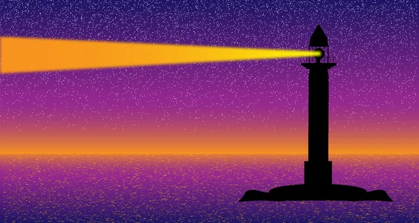 Deniz deniz feneri gece ile — Stok Vektör