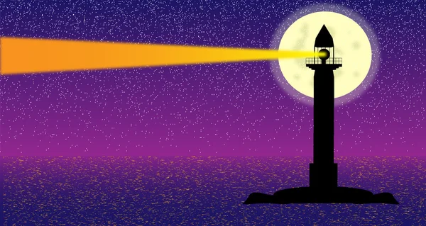 Морський пейзаж з маяком вночі з великим місяцем — стоковий вектор