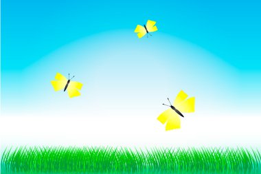 Green grass and yellow butterflies clipart