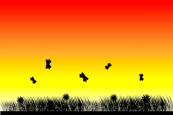 Pillangók: naplemente háttér — Stock Vector