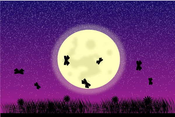 Motyle na księżyc w nocy — Wektor stockowy