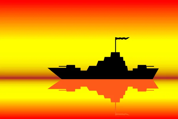 Savaş gemisi günbatımında — Stok Vektör