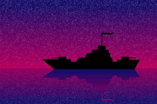 Warship at night — Stock Vector
