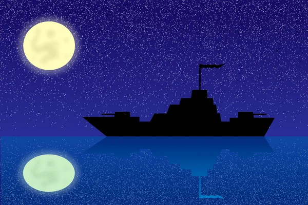 Warship at night — Stock Vector