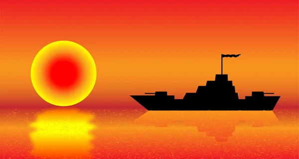 Боевой корабль на закате — стоковый вектор
