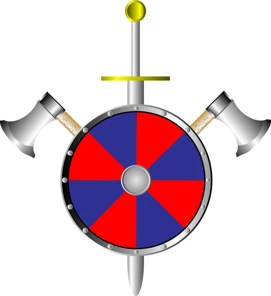 Escudo de batalla con hachas y espada — Vector de stock
