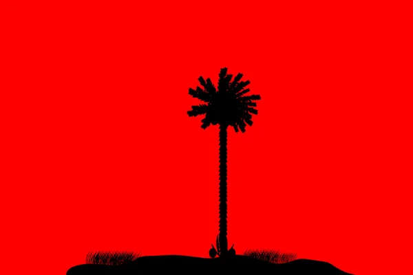 Silhouette of a tropical island on red — Stock Vector