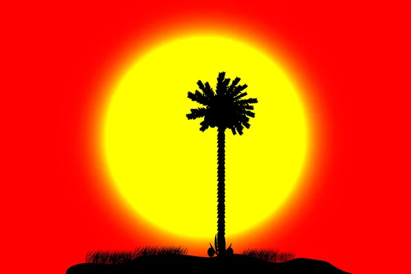 Silhouette d'une île tropicale au coucher du soleil — Image vectorielle