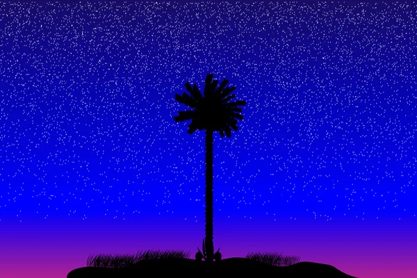 Silhouet van een tropisch eiland bij nacht — Stockvector