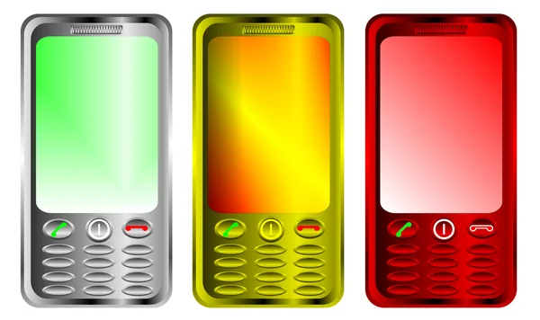 3 teléfonos móviles aislados en blanco — Vector de stock
