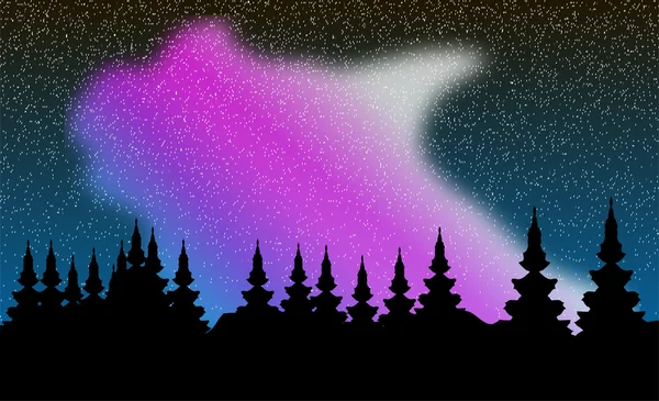 Vektor aurora polaris över skogen — ストックベクタ