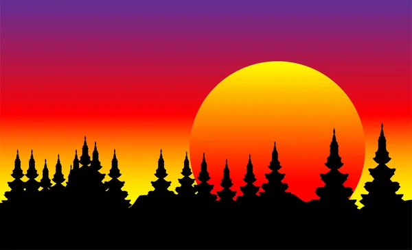 Landskap, skogen vid solnedgången — Stock vektor