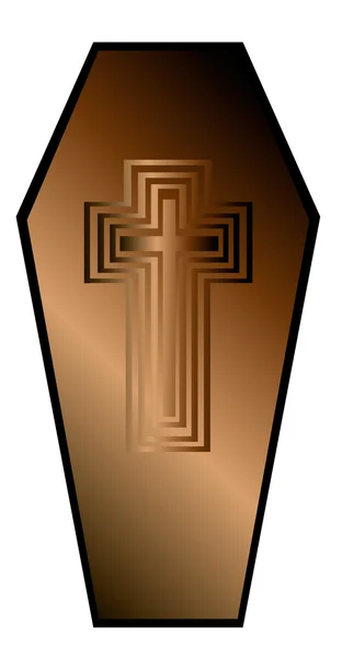 Коричневый гроб с крестом — стоковый вектор