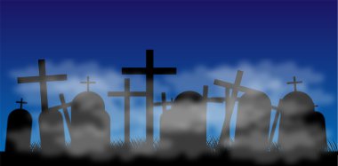 Cemetery with fog at night clipart