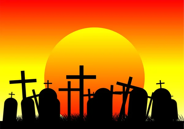 Cemetery at sunset — Stock Vector