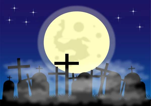 Kyrkogård på natten — Stock vektor