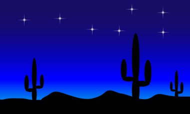 Desert with cactus plants. Night clipart