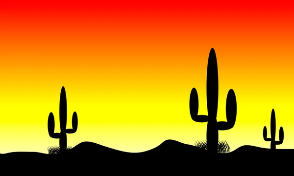 Захід пустелі з рослинами кактусів — стоковий вектор