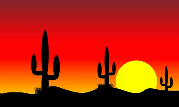 Woestijn zonsondergang met cactus planten — Stockvector