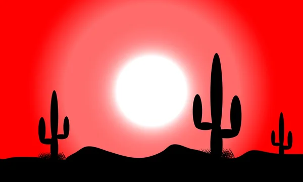 Pôr-do-sol do deserto com plantas de cacto — Vetor de Stock