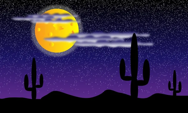 Пустыня с кактусами. Ночь — стоковый вектор