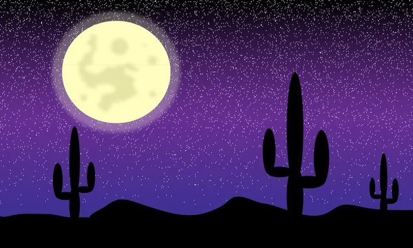 Desert with cactus plants. Night — Stock Vector