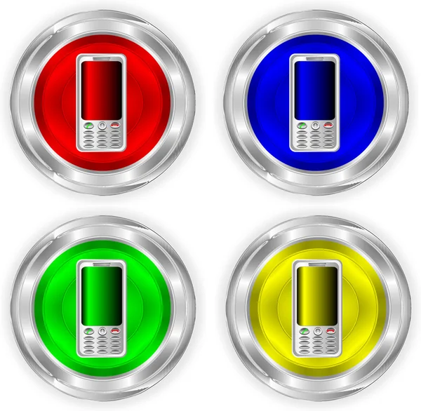 Металл телефона, хромированные иконки или кнопки — стоковый вектор