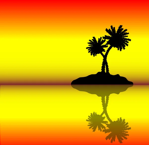 Tropisk ö med palmer. kvällen. — Stock vektor