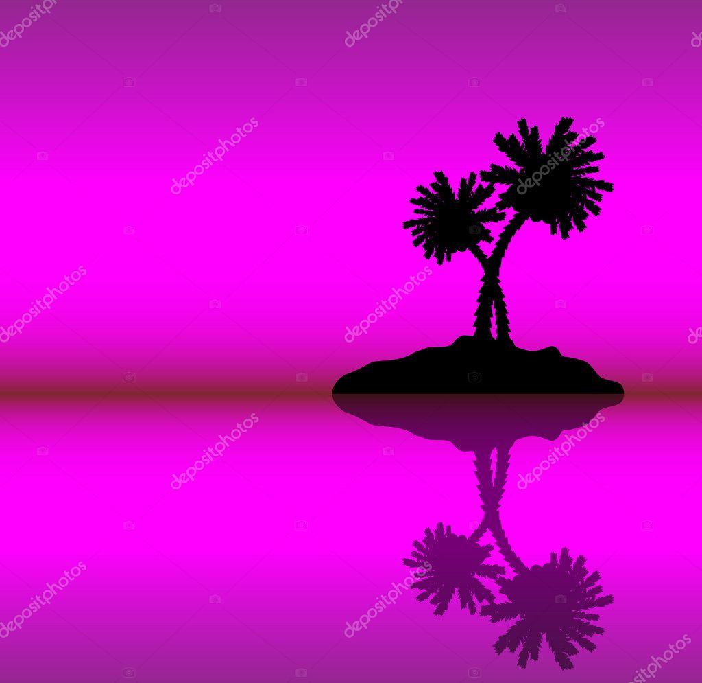 Isla tropical con palmeras. Buenas noches. . vector, gráfico vectorial ©  konstsem imagen #6517869