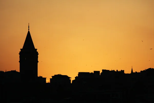 stock image Silhouette of Istanbul at sunset