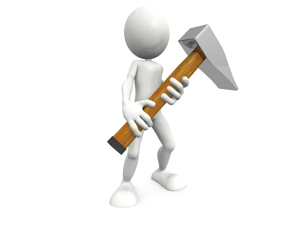 3D Character with big hammer — Stock Photo, Image