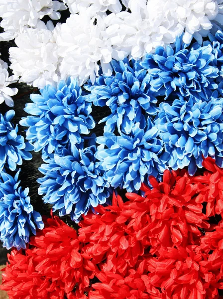 Tres colores de bandera: blanco, azul, rojo, hecho de flores Imágenes de stock libres de derechos