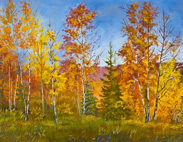 Paisagem de outono, pintura a óleo — Fotografia de Stock