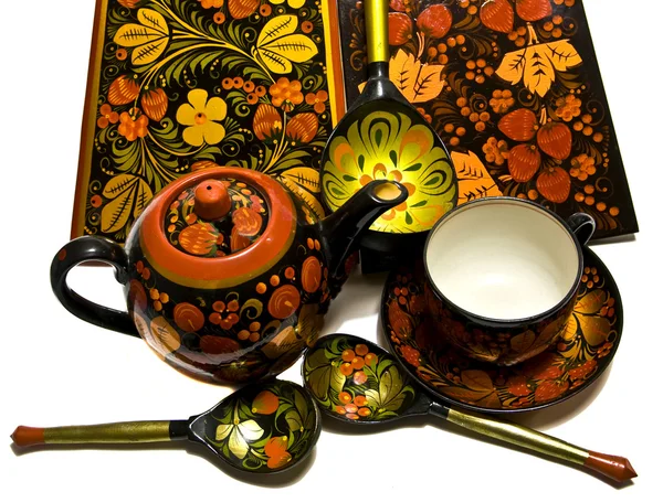 漆木碗、 hohloma 样式、 俄罗斯 — 图库照片