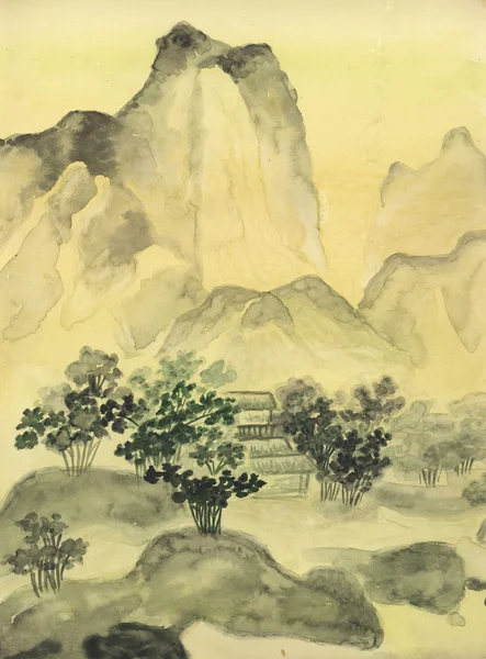 Chińskie malarstwo, wzgórza — Zdjęcie stockowe