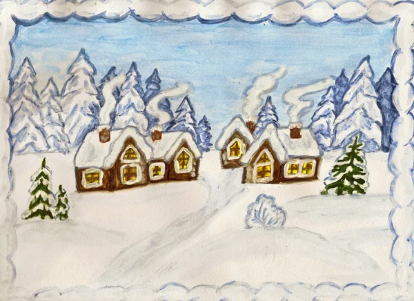 Winterlandschaft mit Häusern — Stockfoto