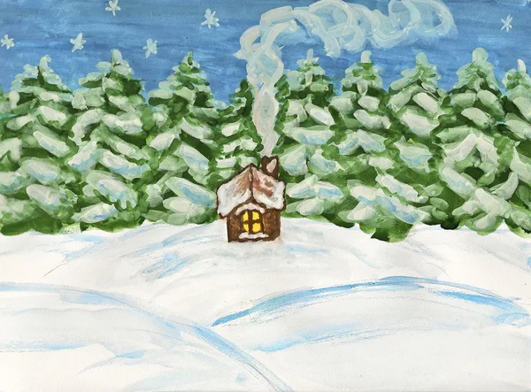 冬の森の小さな家 — ストック写真