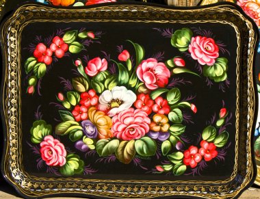 Tray in traditional style Zhostovo, Russia clipart