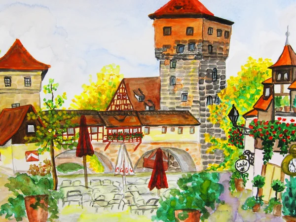 Nürnberg, handritad målning — Stockfoto